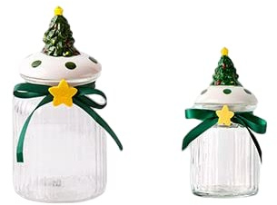 LUBOSE Glas Vorratsglas Vorratsglas Versiegeltes Glas Weihnachten Vorratsglas Snacks Süßigkeiten Verschiedene Körner Tee Vorratsglas niedliche Vorratsdose (2 Stück, Weihnachtsbaum)