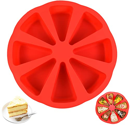 Zngou Silicone Baking Moulds Triangle Pizza Slice Cake Mould 8 Cavity Pan Non Stick Portion Red Muffin Tin Brownie for Scone Soap Chocolate Kitchen Bakeware