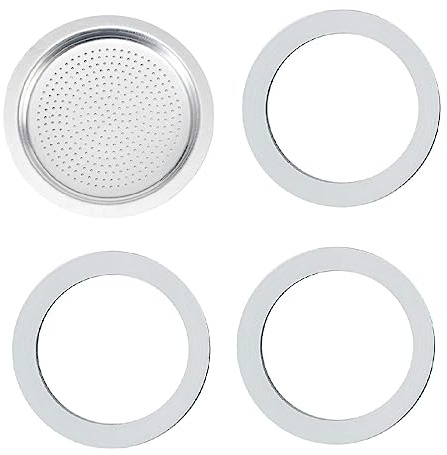 3 Stück Espressokocher Dichtungsring 3 Tassen, Ersatzdichtung Silikon, Mit 1pc Aluminium-Siebeinsatz, Dichtungsringe für Kaffeekannen, Ersatzdichtung für Espressokocher (3 Tassen)