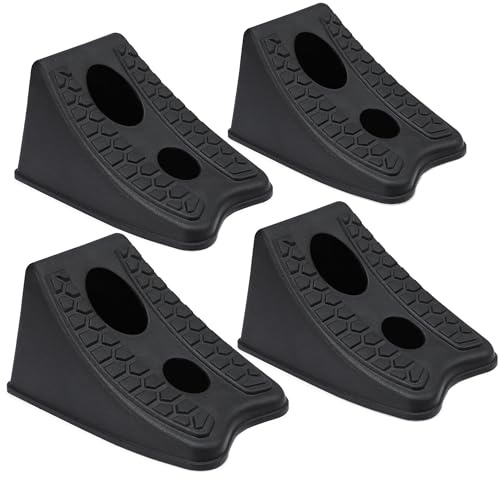 TONDA Wheel Chocks, Heavy Duty Wheel Wedge for Car, Travel Trailer - 8×4.7×4.7 - 4 Pack, Black
