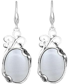 Ohrringe Damen,Vintage Ovale Filigrane Anhänger-Ohrhänger Mit Weißem Katzenauge-Stein, Tropfen-Ohrringe, Antike Barock-Stil-Ohrringe, Edelstein-Ohrringe, Schmuck Für Frauen, Mädchen, Geschenk