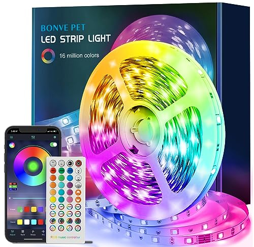 Striscia led, Striscia led 10 Metri (1 Rotolo 10M) Luci LED per Camera da Letto,Telecomando IR 40 Tasti e APP, Strisce Led Sincronizzazione Musicale, Led Striscia RGB per Decorazione Casa Festa