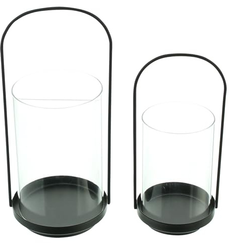 Windlicht Klassik, 2er Set, Metall, Mattschwarz Maße: Ø 9 x 20 cm, Ø 11 x 25 cm, Glaszylinder Ø 8 x 12 cm, Ø 10 x 15 cm, ohne Kerzen