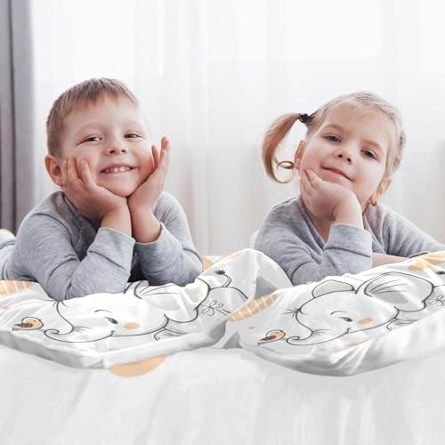 Niedliches Elefanten-Baby-Bettwäsche-Set, Doppelgröße, weiche Tencel-Steppdecke mit Reißverschluss, pflegeleicht, 3-teilig (1 Bettbezug + 2 Kissenbezüge)