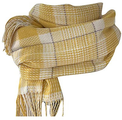 Winter-Damenschal, elegant, Wolle, leicht, weich, Schal, Designer-Stola, warm, Kaschmir-Schal, großer Pashmina-Schal, groß, kariert (Gelb bis)