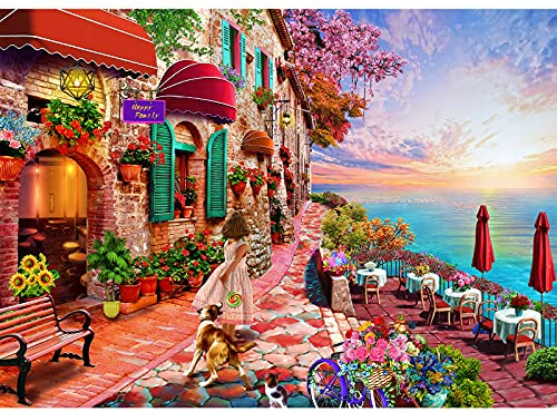 1000 Teile Puzzle Erwachsene, Impossible Geschicklichkeitsspiel für Die Ganze Familie - Farbenfrohes Legespiel Mit Morgenblume und Meer - Home Dekoration