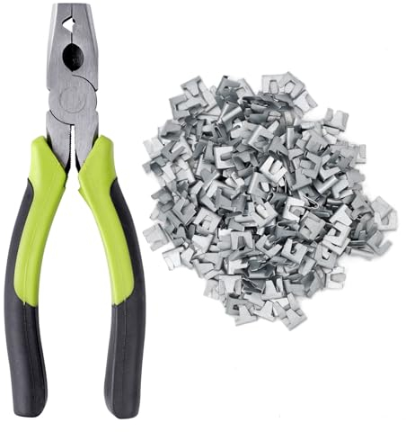 MUYIRTED 300 Stück Drahtkäfig Schnallen Clips und Zangen, Metallschnallen-Clip für Haustier Katze Hund Kaninchen Käfig und Rinder Schaf, Zange Set zur Befestigung von Stacheldraht (Grün)