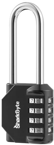 SharkByte Cadenas à combinaison [anse de 6,6 cm de long] Cadenas à combinaison robuste à 4 cadrans, résistant aux intempéries, pour salle de sport, école, casier, abri de jardin, garage, clôture,