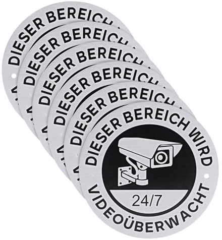Videoüberwachungsschilder, CCTV in Operation, Metall, Aluminium-Kamera-Warnschild, selbstklebende CCTV-Schilder, Aufkleber für den Innen- und Außenbereich, wasserdicht, UV-beständig, 6 Stück