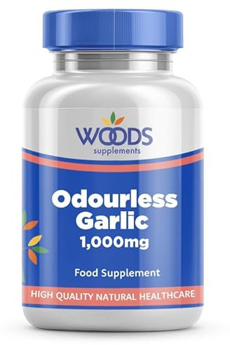 Odourless Garlic 1000mg (90 Capsules) from Woods Supplements | Whole Garlic Equivalent 1,000mg | Sustainably harvested - no Damage to Mother Earth