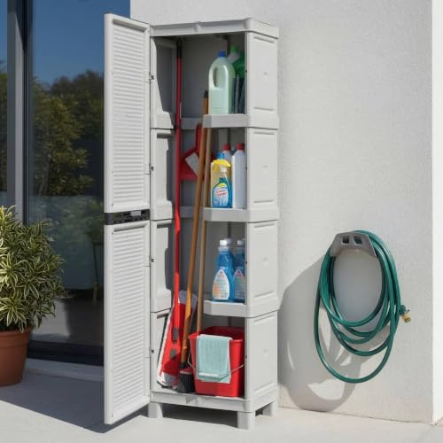 Dmora - Armadio da esterno Liegi, Mobile outdoor, Armadio per lavanderia multiuso, 100% Made in Italy, Grigio chiaro, 50x39h172 cm