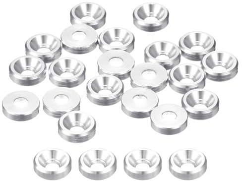 sourcing map 50 arandelas avellanadas de acabado M2, juntas de tornillo de aleación de aluminio, junta de arandela de cabeza de copa para piezas de accesorios mecánicos, color plateado
