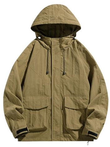 SRZYMJ Windbreaker Herren Übergangsjacke Wasserdicht Herren Regenjacke Regenanzüge Sweatshirt Jacke Regenkombi Fahrrad Übergangsjacke Wasserdicht Kaffee Herren Pruffer Übergangsjacke L