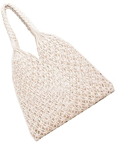 TOGEVAL Bolso De Hombro Tejido Para Mujer Blanco Gran Capacidad Algodón Natural Bolsa De Playa Verano Casual Compras Paseo Diario