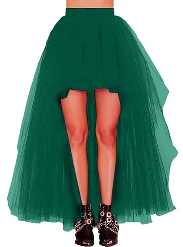 Falda de tul frontal corta y trasera larga falda de tul para mujer, falda de tul irregular alta y baja, asimétrica, de malla, tutú, falda rave, vestido de baile, vestido de fiesta, B1-verde., XL