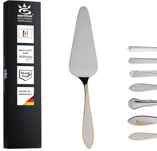 Gehring Solingen Focus Pelle à tarte décorée dorée I Pelle à gâteau pour pizza et pâtisserie, lasagnes, quiche en acier inoxydable 18/10 I Passe au lave-vaisselle I Fabriqué en Allemagne
