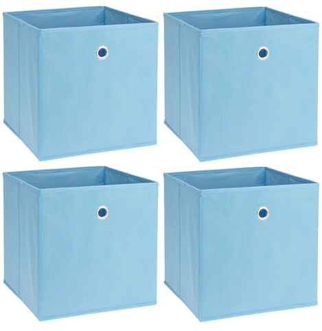 Murago - 4er Set Faltbox ca. 30x30x30 cm Blau - Würfel Aufbewahrungsbox faltbar Aufbewahrungskörbe Einschub Korb Boxen Box Stoff Hellblau für Kleidung Spielzeug Unterwäsche Büro Regalkorb Klappbox