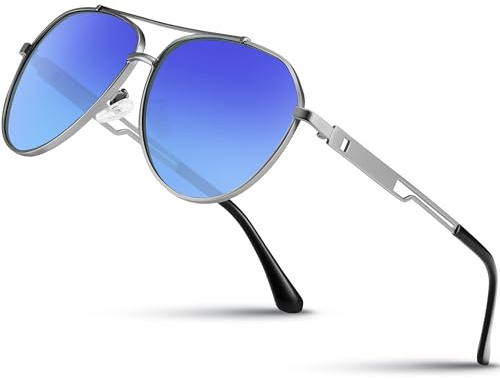 Wrimen Sonnenbrille-Herren-Damen-Polarisiert-Metallrahmen-Unisex-UV400-Schutz-Klassische Ultraleichte für Fahren,Angeln,Laufen & Outdoor(Eisblau Verspiegelt)