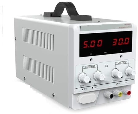 Fuente de alimentación CC Lineal Variable, 30 V, 10 A, Ajustable, conmutada, regulada, for Banco, con Cables y Pantalla Digital de 3 LED para Laboratorios, Trabajo Electrónico, Bricolaje,