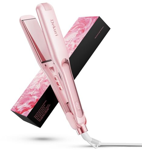 Dekuri piastra capelli, piastra larga 42 mm, piastra per capelli in ceramica a base d'acqua senza attrito per capelli lisci e setosi, piastre capelli professionale per donne, 120°C-230°C-Rosa