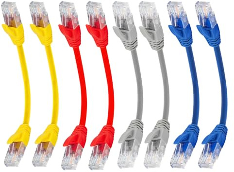 Grosion 8 Pcs Short Ethernet Cable 0.5ft/15cm -1000mbps High Speed,Cat6 Patch Cable,Ethernet Patch Cable With RJ45 Connectors Patch Panel Ethernet Cable for Router Modem Server Switch TV PC(4 Color)