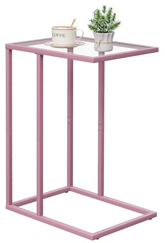 Beistelltisch C Form, Couch Beistelltischs, Kaffeetisch Kleiner Tisch, Sofa Tisch Beistelltische Bett, Side Table Beistelltische Sofa, Couchtisch Klein Laptop Tischs, Sofatisch, Glasmaterial, Rosa