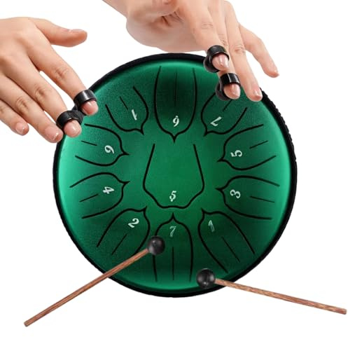 Zungentrommel Steel Tongue Drum Satz, 6 Zoll 11 Tone D-Dur Tongue Drum, Stahlzungentrommel Handpan Steel Drum mit Trommeltasche für Meditation, Klangheilung (Grün)