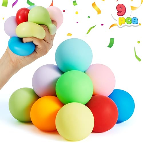JOYIN 9 stycken Slow-Rise stressboll, 9 färgleksaker för vuxna, fidget toys squishy leksak för gåvor, handterapibollar för ångestreducering