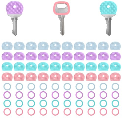 YBEATY 80PCS Key Covers Caps Key Color Caps Covers Tags Colorful Plastic KeysCap Tags Plastic Keys Color Identifiers Identifier Coding Rings Colorful Coding Rings Toppers 2 Styles for Standard Flat