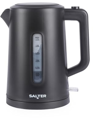 Salter Dusk Bouilloire électrique 1,7 L, 2200 W, noir mat | Base pivotante 360°, Strix, anti-marche à sec, arrêt auto, filtre anticalcaire amovible, niveau d'eau visible