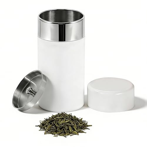 EALRIDV Barattolo da tè in acciaio inox, per tè sfuso, 200 g, con doppio coperchio ermetico, per conservare tè, caffè, zucchero, cacao, spezie in cucina e casa