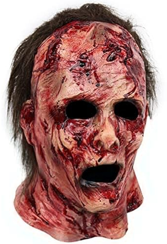 Whyzsjnclg läskig mask, halloween-mask läskig blodig skrynklig skrämmande med hår för vuxna skräck mjuk latex andningsbar zombie med ögonhål för maskerad cosplay, skrämmande