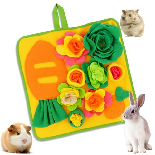 Kaninchen-Futtermatte, Hasen-Schnüffelmatte für Hamster, Puzzle-Spielzeug, interaktive Futtermatten für Meerschweinchen, Igel, Chinchillas, Frettchen, Kleintiere, Hunde (Gelb)