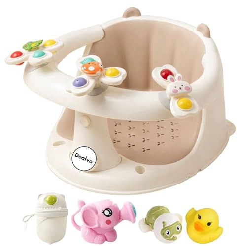 Dealvo Baby Bath Seat 6 Months Plus with Toys, Non-Slip Bath Support Chair with Strong Suction Base, Baby Bath Support Toddler Bath tub seat, Baby Bath Support