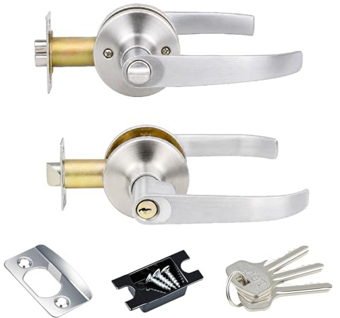 BaBahuanhuan Interior Door Lock with Key, Bedroom Bathroom Handle with Keys