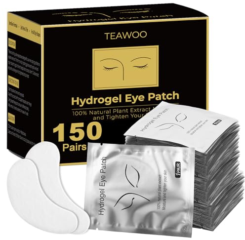 TEAWOO 150 Pairs Hydrogel Eyelash Patches, Under Eye Patches, Eye Pads for Eyelash Extension/Eyelash Tinting, Eyelash Extension Supplies Infused with Natural Aloe Vera