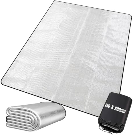 Alu Isomatte Camping 150×200 cm Faltbare Isomatte Ultraleicht Wasserdicht | mit Aufbewahrungstasche Wasserdicht Isoliermatte Camping Wärmeisolierende Bodenmatte für Zelt Picknick Und Outdoor