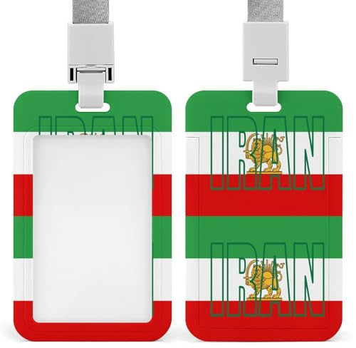 Flag of Iran Vertical ID Badge Holder with Windows Hard Plastic Case Card Protector Pouch for Office