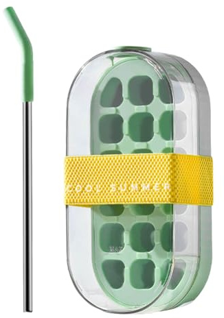 Ice Cube Bottle with Straw,2 in 1 Water Tray Lid, 800ml Making Freezer Coffee Juice for Home Kitchen Travel Outdoor Camping Hiking Picnic Cocktail Party Gym Fitness Sports