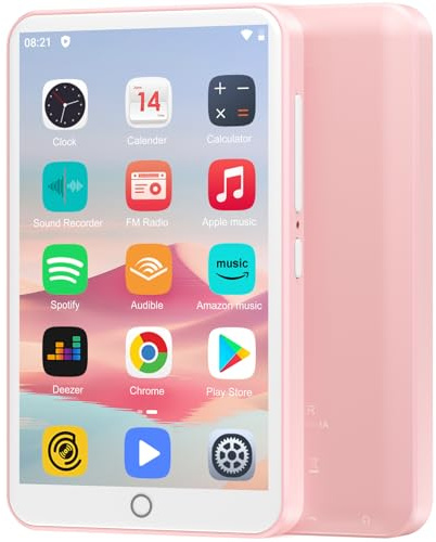 80GB MP3 Player with Bluetooth and WiFi, Oilsky 4.0 IPS Touch Screen MP3 Player with Speaker, Music Player with Spotify, Audible, Amazon Music, MP4 Android Music Player Up to 512GB (Pink)