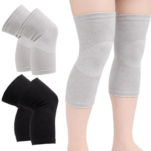 TZBFLC 4 PCS Bambus Kniebandage, Kniebandage Männer Damen (Grau+Schwarz, L) | Bambus Kompressionsbandage für Arthrose Sportbandage Kniestütze, Alltag, Atmungsaktiv & Elastisch, Sanfte Kompression