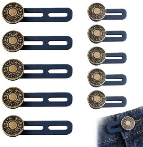 Hosenbunderweiterung Knopf Set 10 Stück, Nahtloser Sekundenschneller Hosenknopf Verlängerung, Langlebiger Knopfverlängerung für Hosen Aus Aluminiumlegierung und Silikon für Hemd Hosen Kleid