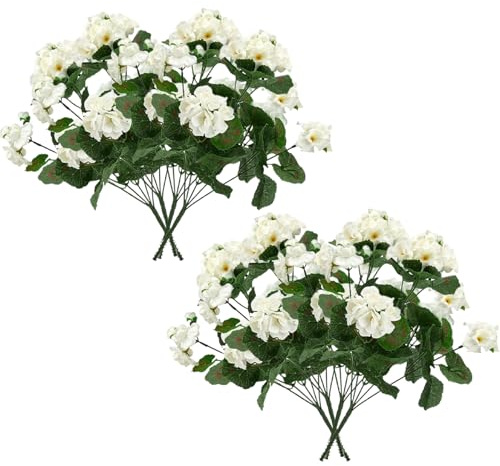 Hbbgdiy 8 fiori di geranio artificiale da 14 pollici, gerani finti da esterno in seta, resistenti ai raggi UV, per centrotavola da giardino, tavolo da matrimonio, decorazione per patio, bianco
