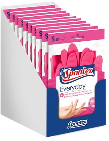 Spontex Everyday Lot de 10 paires de gants de ménage en coton floqué Rose Taille S