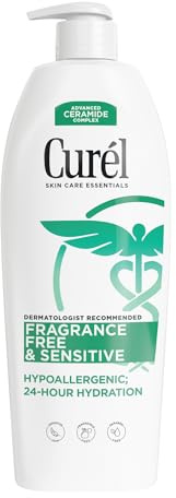 Curel Fragrance Free Comforting Body Lotion, Unscented Dry Skin Moisturizer for Sensitive Skin, with Advanced Ceramide Complex, Repairs Moisture Barrier, 20 oz