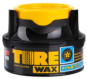 SOFT99 Tire Black Wax 170 g - Matte Tire Dressing for Car - Enhance Tire Blackness and Sheen - Leaves Natural Finish - Protection Against Dirt, Moisture and UV Rays - Kit with an Applicator Pad