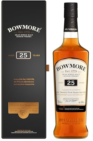 Bowmore 25 ans Islay Single Malt Scotch avec étui, Whisky Écossais 43% - 70cl
