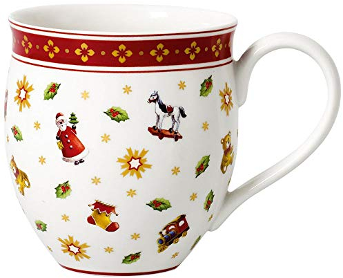 Villeroy & Boch Toy's Delight Kaffeebecher Toys, 440 ml, Premium Porzellan, Weiß/Rot, Weihnachtsgeschirr, 2 Stück (1er Pack)