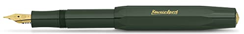 Kaweco CLASSIC SPORT Fountain Pen Green with Gold-Plated Steel Nib and Iridium Tip for Ink Cartridges I Sport Fountain Pen 13 cm I Nib: F (Fine)