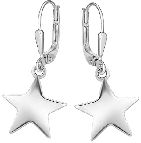CLEVER SCHMUCK Stern Ohrringe Silber 28 mm für Damen & Mädchen glänzend 925 Sterling im Etui blau